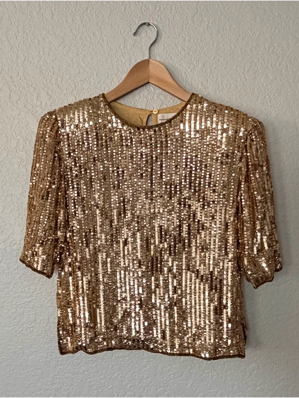 Gold Sequin Silk Short Sleeve Top - Elegant Evening Blouse Potomac Collection M